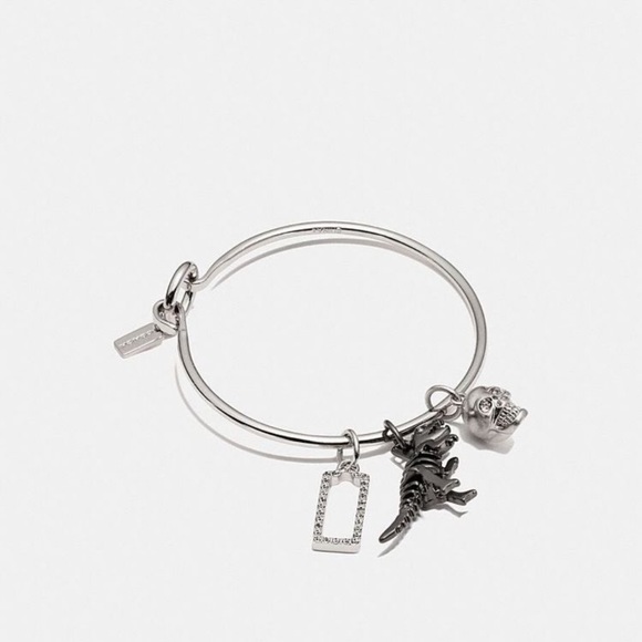 Coach Charm Bangle Bracelet Dinosaur Skull Silver